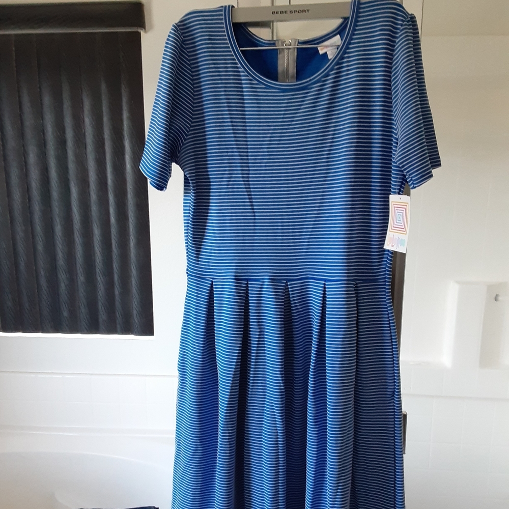 LULAROE dress Amelia blue white
